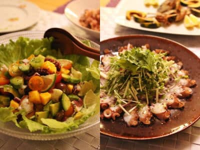 マダコと夏野菜のサラダとマダコのカルパッチョ